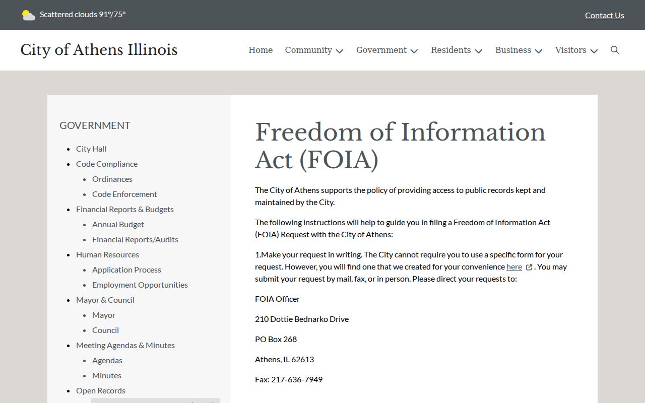 Athens criminal history FOIA request instructions