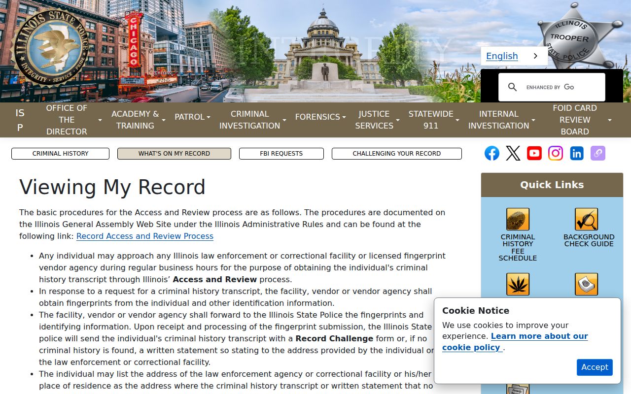 Menard County criminal history personal Access and Review instructions