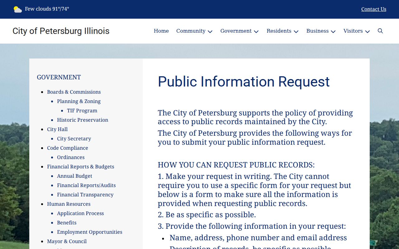 Petersburg criminal history public records request instructions