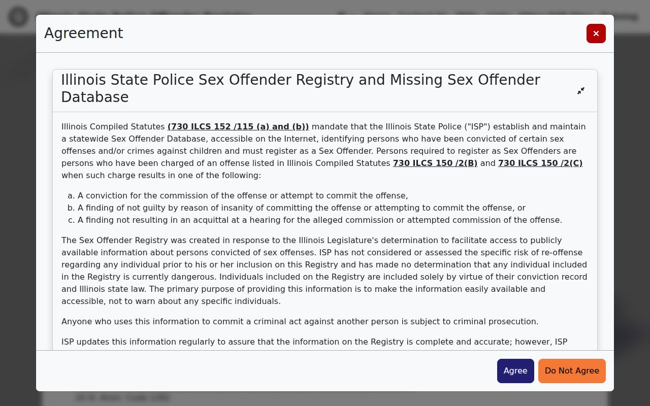 Menard County sex offender check ISP registry disclaimer